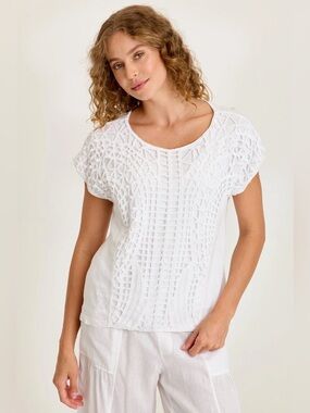 XCVI
NASHIR CROCHET/JERSEY TOP
 In White